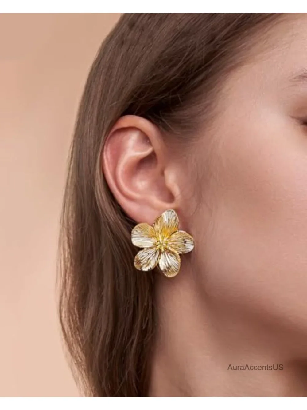 18K Gold Plated Flower Statement Earrings Geometric Chunky Dangle Drop
